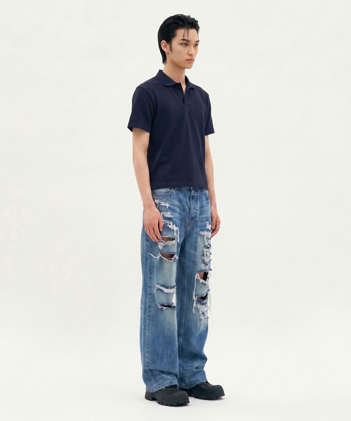 피알씨에스에스(PRCSS) Crop PK T shrit - Navy