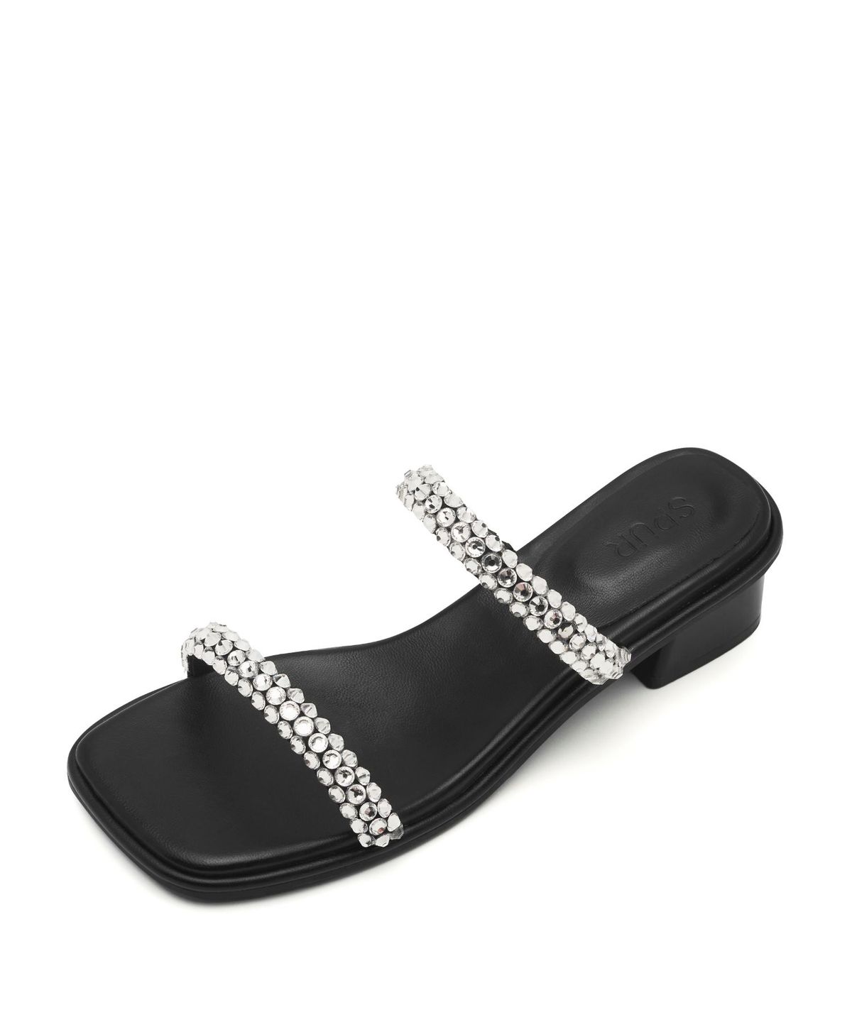 스퍼(SPUR) Genne Cristal Ornament Sandal 스트랩 뮬 샌들 5.5cm -US9065BK
