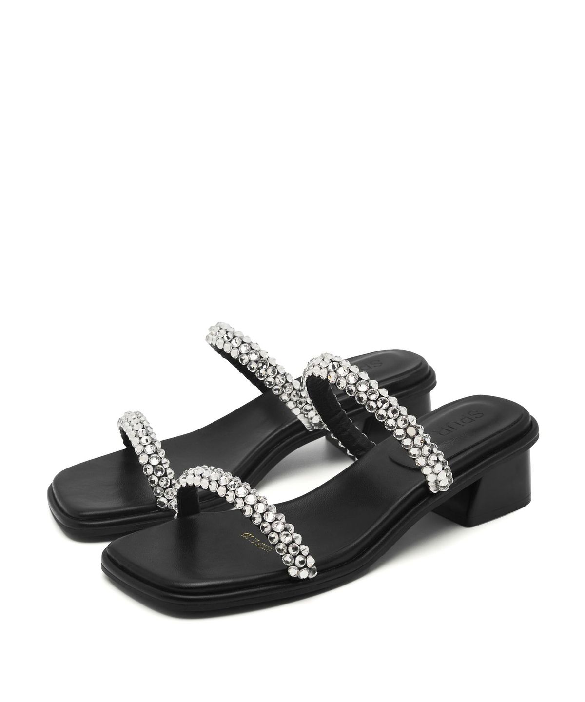 스퍼(SPUR) Genne Cristal Ornament Sandal 스트랩 뮬 샌들 5.5cm -US9065BK