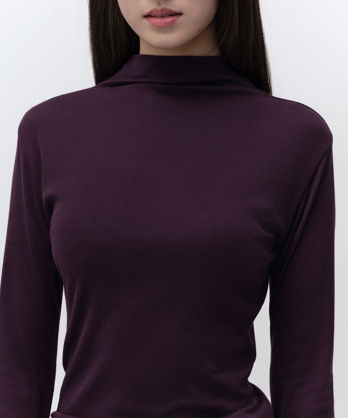 무신사 스탠다드 우먼(MUSINSA STANDARD WOMAN) 우먼즈 시어 울 텐셀 터틀 넥 긴소매 티셔츠 [다크 퍼플]