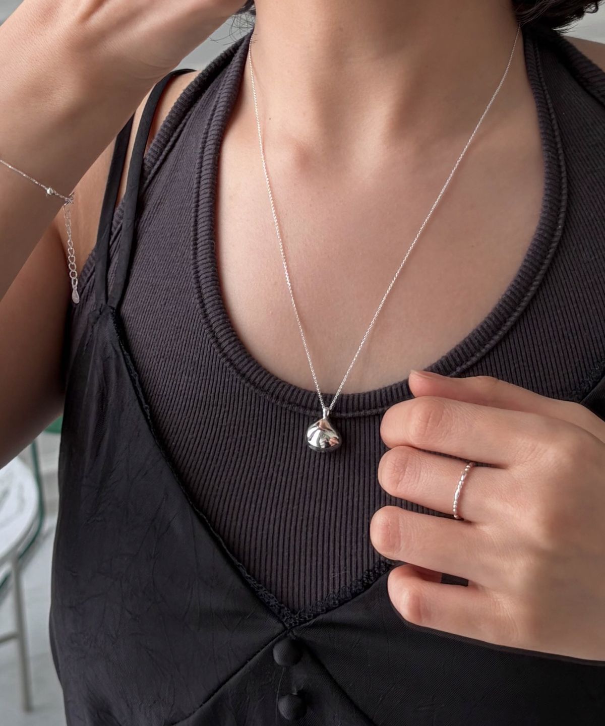 바라두(BARADU) 925 Basic lump long necklace