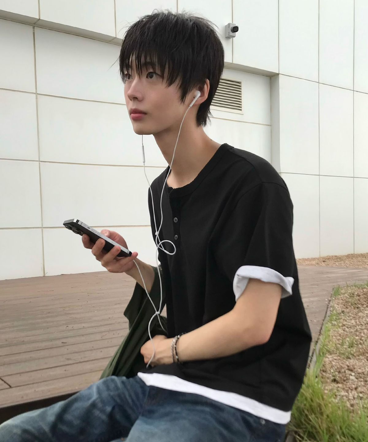 코드그라피(CGP) 헨리넥 레이어드 반소매 티셔츠-블랙