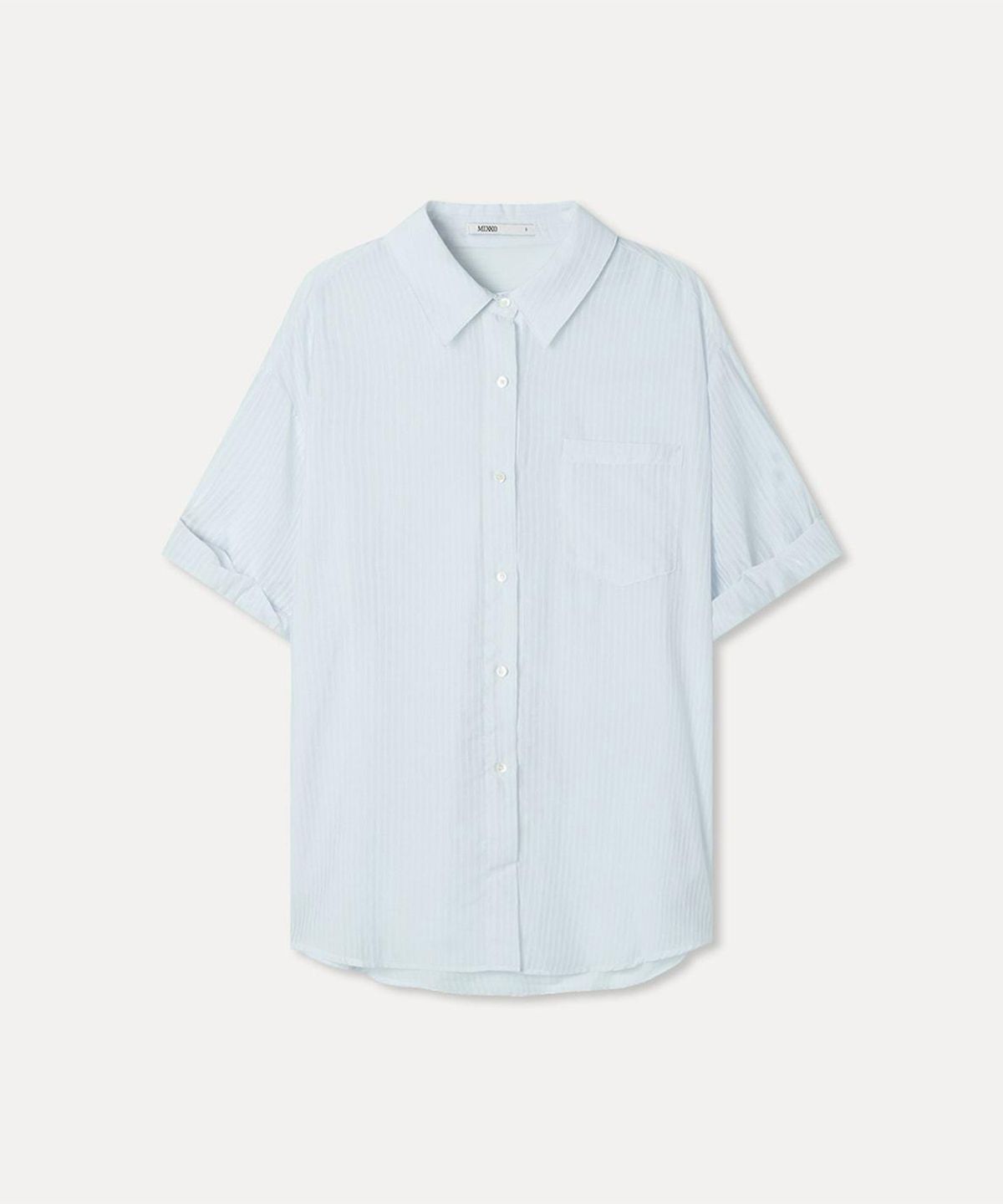 미쏘(MIXXO) 스트라이프 롤업 반팔 셔츠_MIWYAG90AS