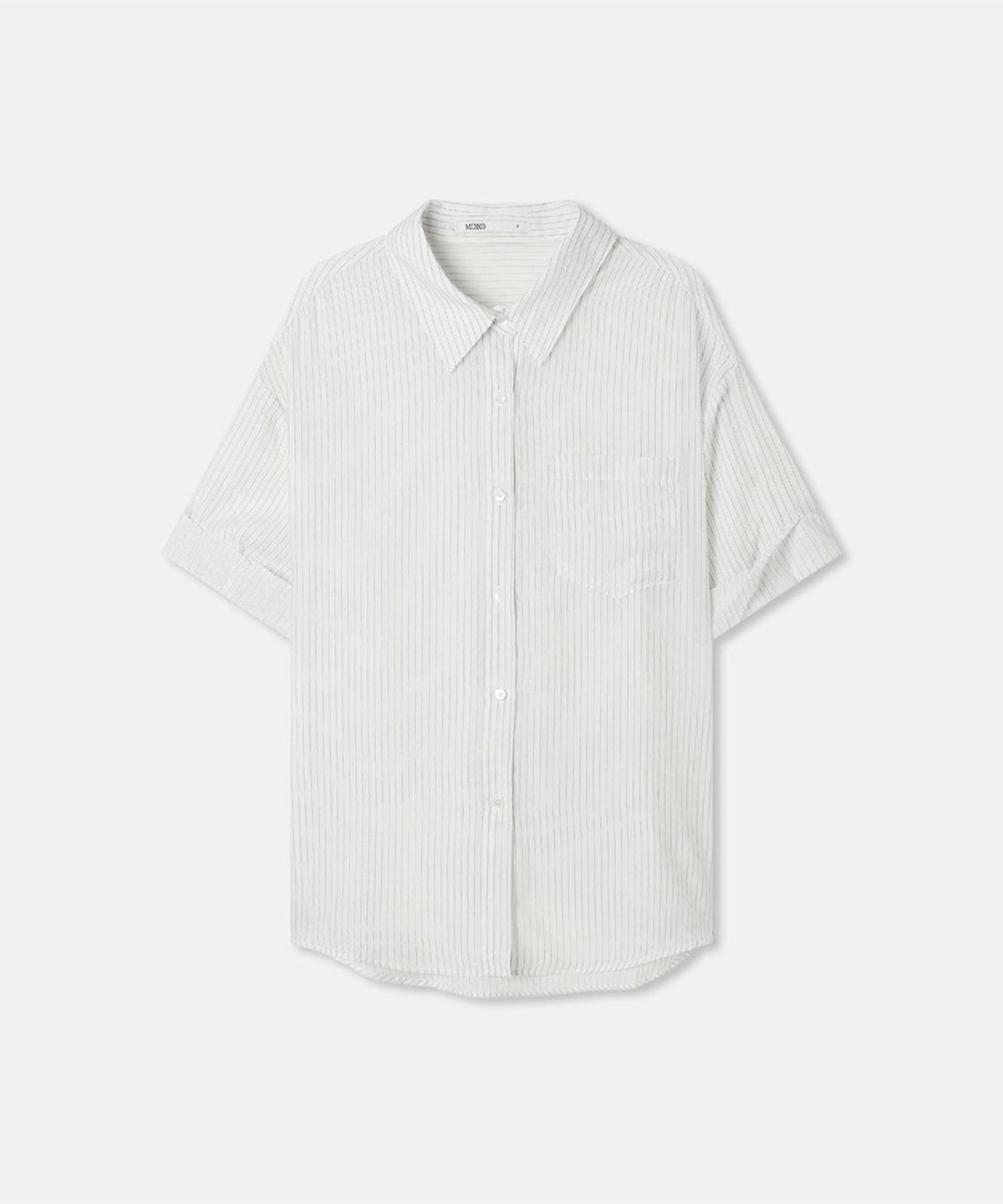 미쏘(MIXXO) 스트라이프 롤업 반팔 셔츠_MIWYAG90AS