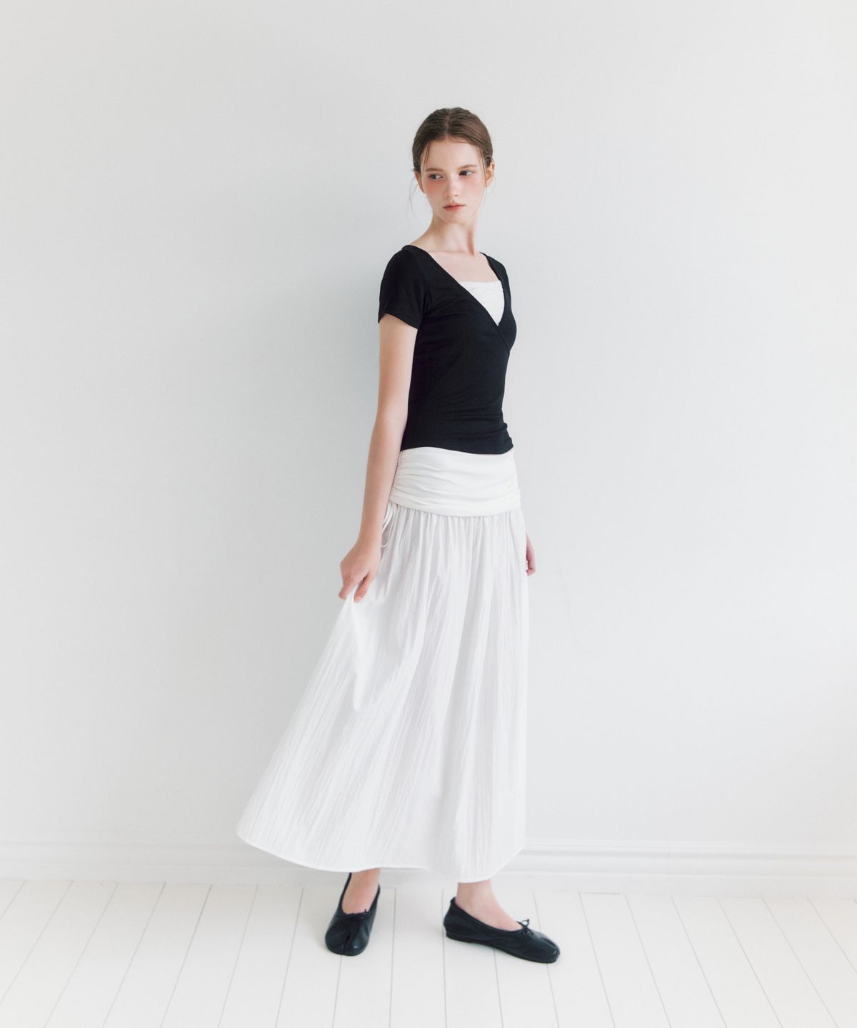 미쏘(MIXXO) 셔링밴딩 롱 스커트_MIWWHG918B