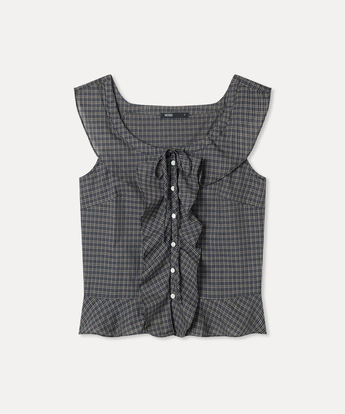 미쏘(MIXXO) 체크 러플 블라우스_MIWBNG91SS