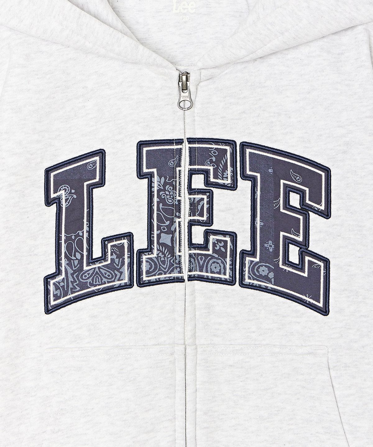 리 키즈(LEE KIDS) 페이즐리 컬리지 로고 아플리케 후드집업 화이트멜란지 LK2603HZ22WM