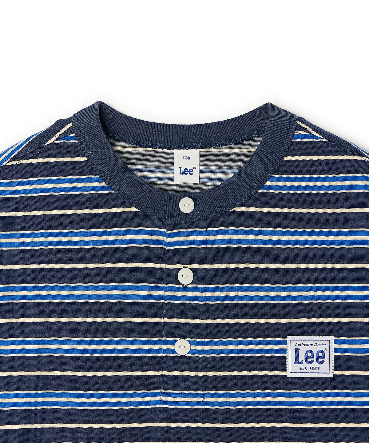 리 키즈(LEE KIDS) 멀티 스트라이프 헨리넥 긴팔티셔츠 네이비 LK2603LT07NA