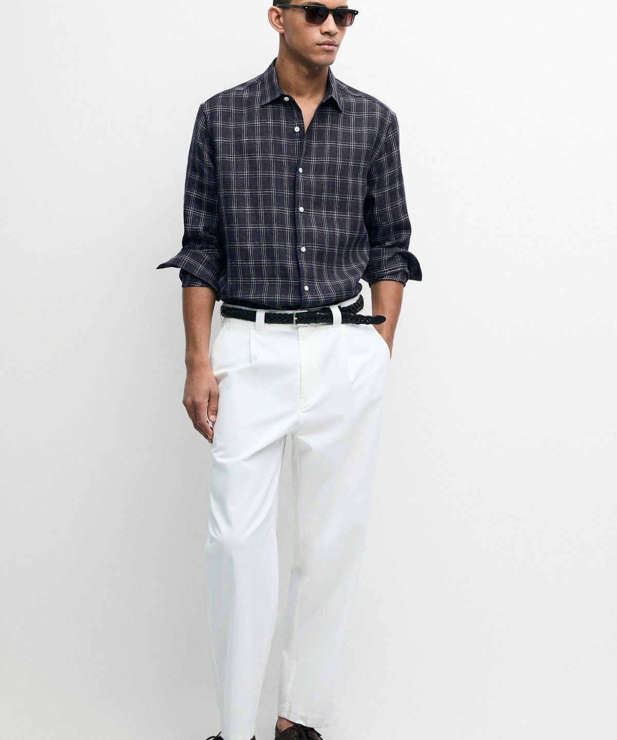 마시모두띠(MASSIMO DUTTI) 100% 린넨 레귤러 핏 체크 셔츠