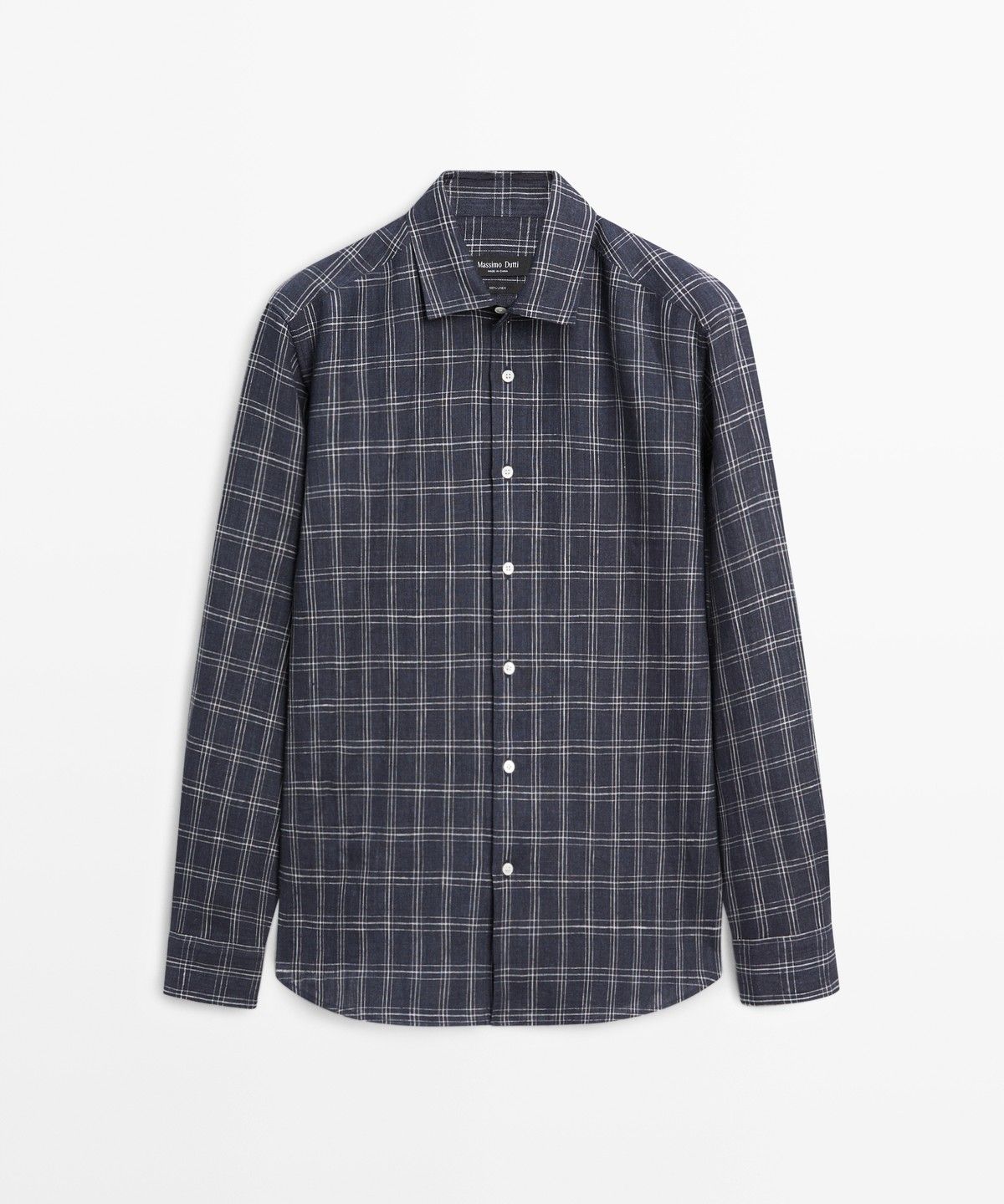 마시모두띠(MASSIMO DUTTI) 100% 린넨 레귤러 핏 체크 셔츠
