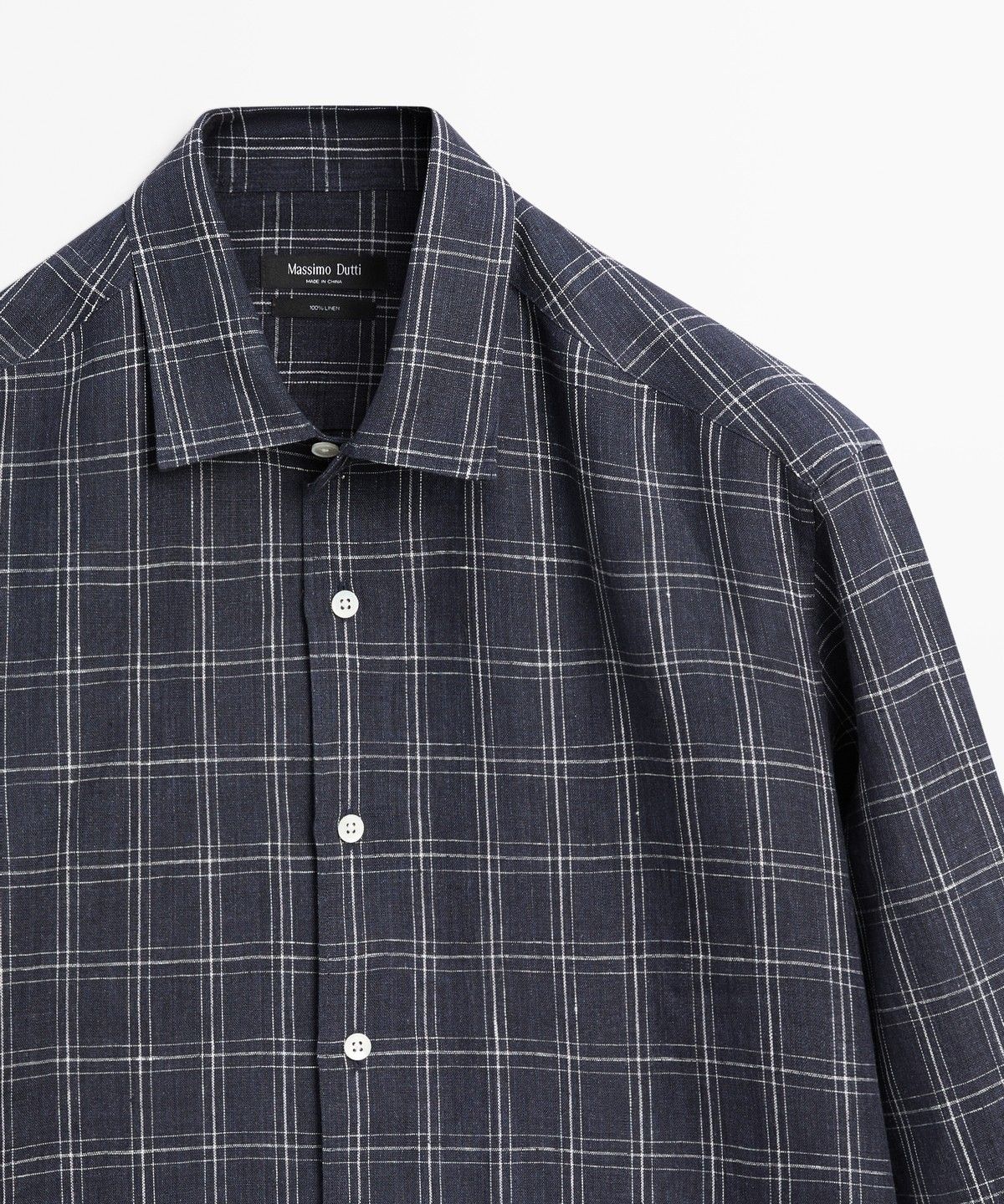 마시모두띠(MASSIMO DUTTI) 100% 린넨 레귤러 핏 체크 셔츠