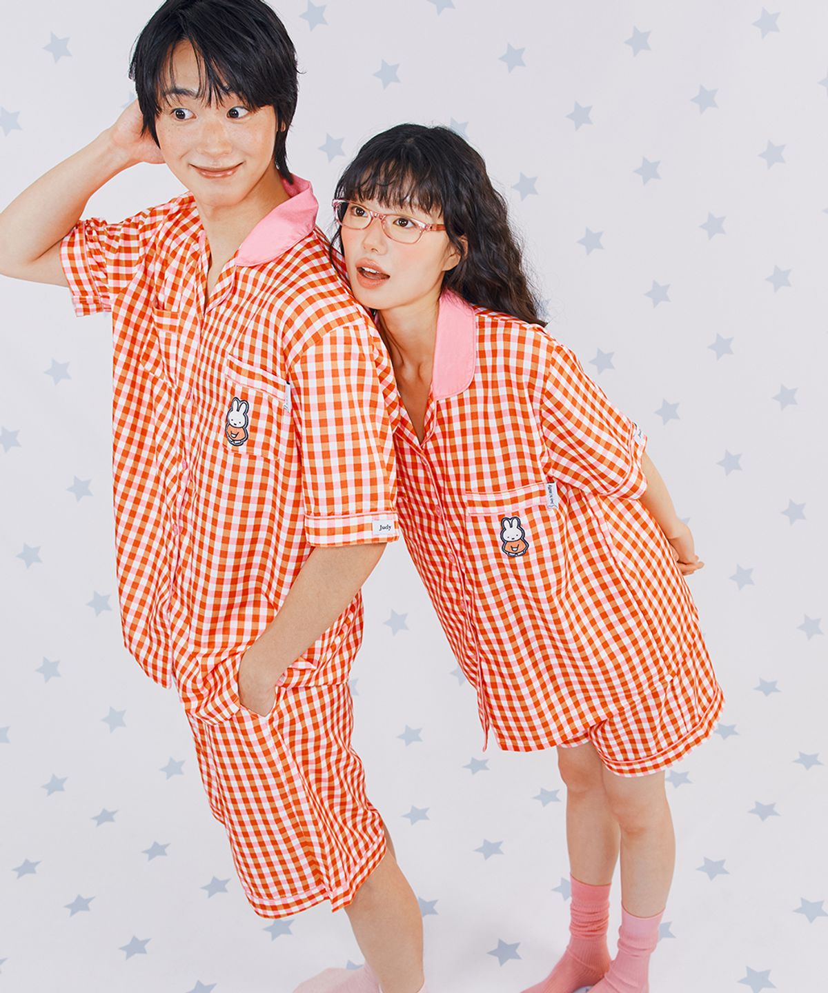 주디앤(JUDYN) [미피+주디앤]미피 패치 체크 반팔 잠옷 세트_레드체크