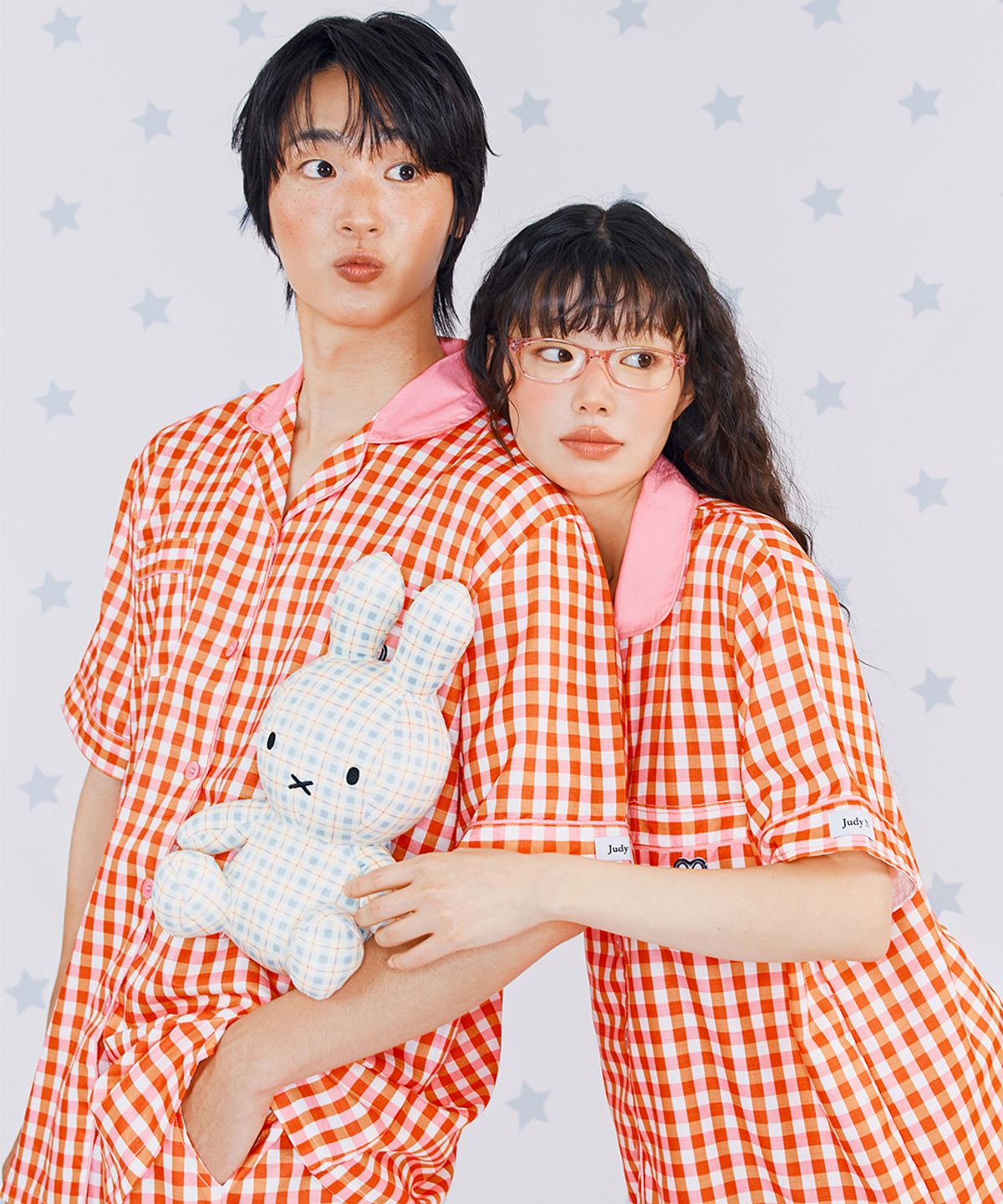 주디앤(JUDYN) [2PACK] 미피 패치 체크 반팔 잠옷 세트_레드체크