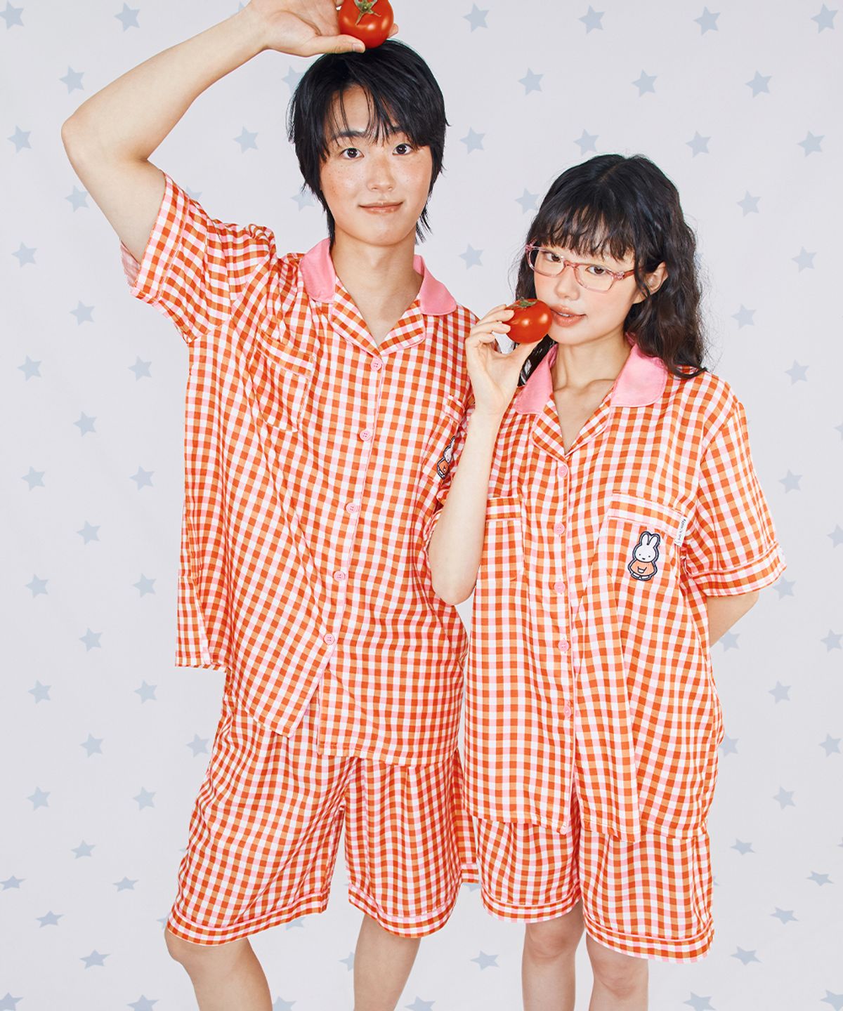 주디앤(JUDYN) [2PACK] 미피 패치 체크 반팔 잠옷 세트_레드체크