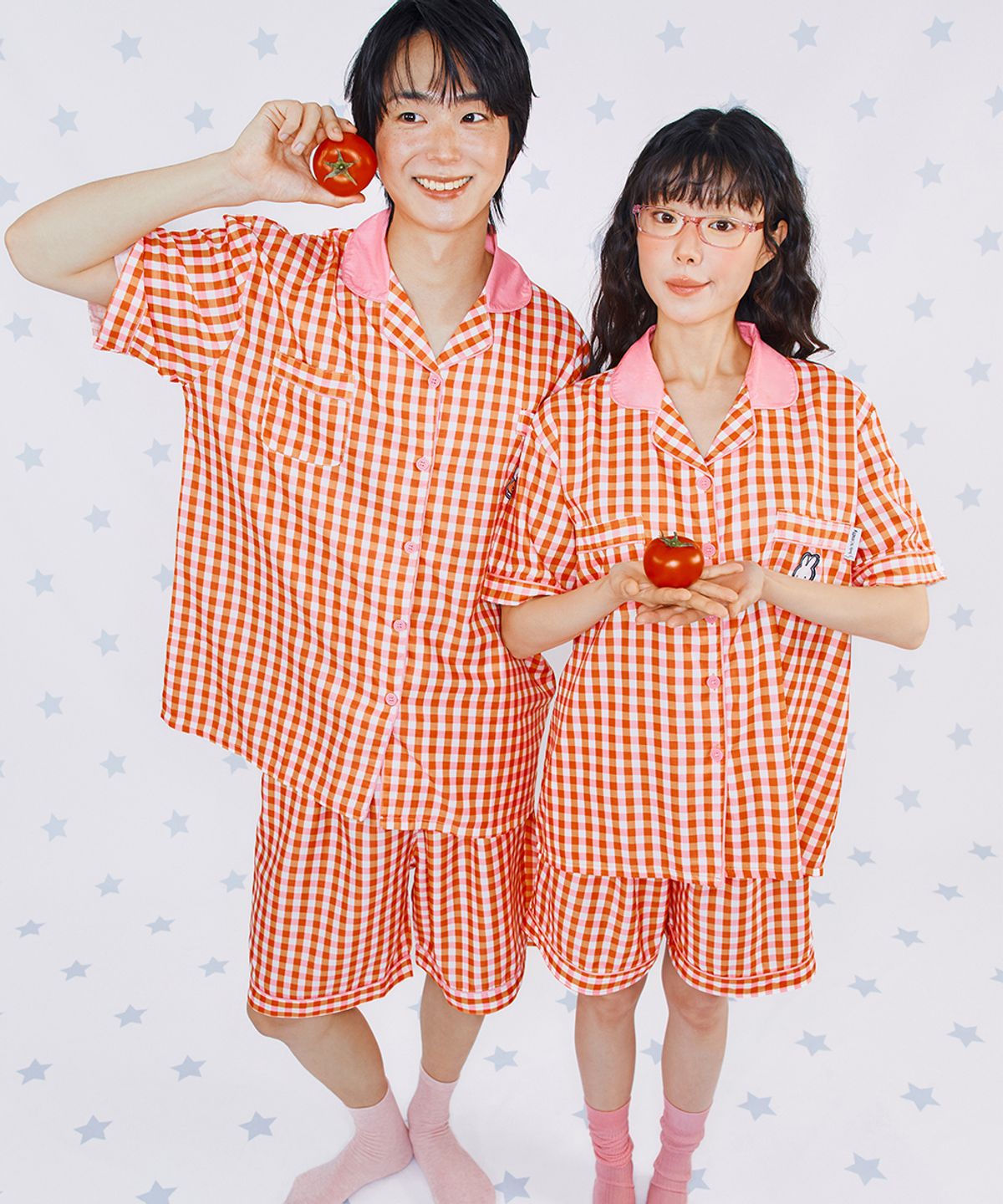 주디앤(JUDYN) [2PACK] 미피 패치 체크 반팔 잠옷 세트_레드체크