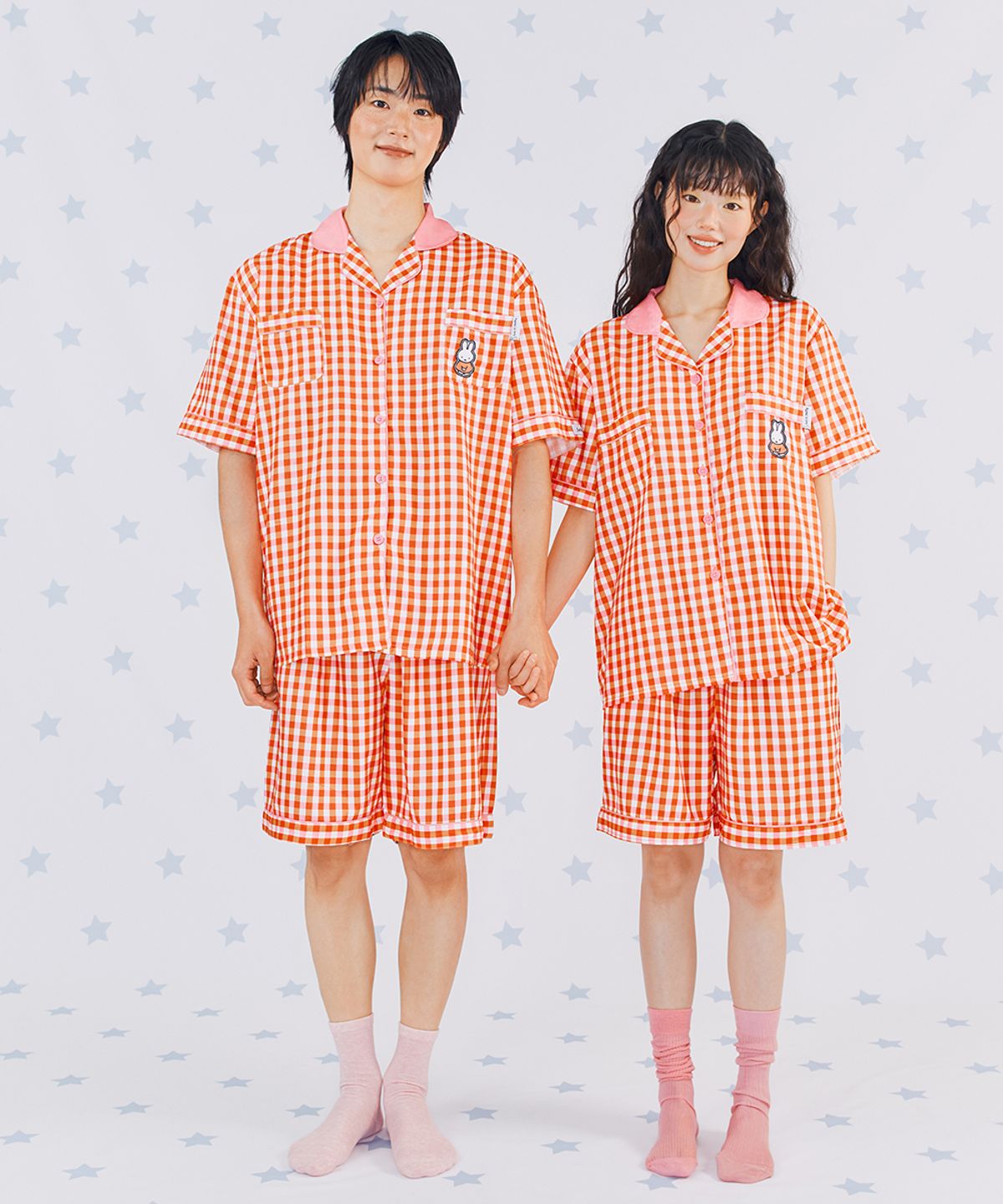 주디앤(JUDYN) [2PACK] 미피 패치 체크 반팔 잠옷 세트_레드체크