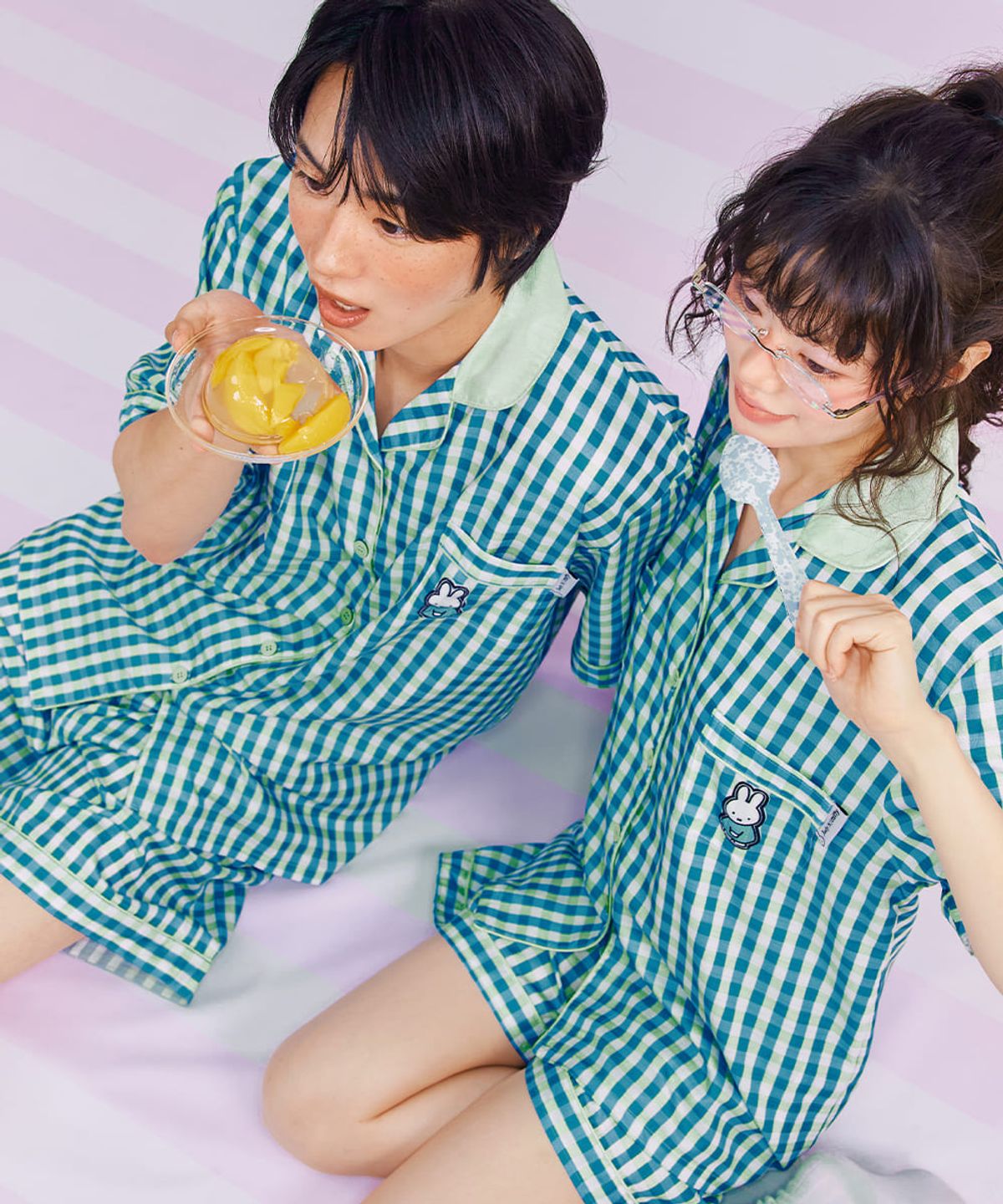 주디앤(JUDYN) [2PACK] 미피 패치 체크 반팔 잠옷 세트_블루체크