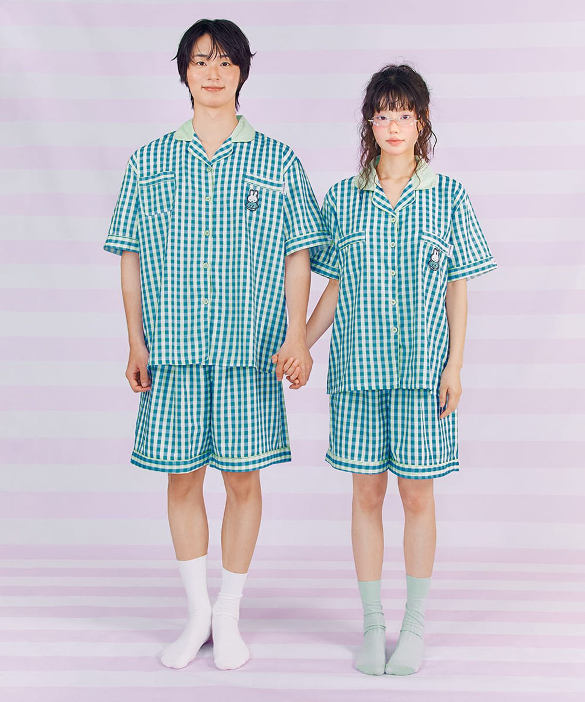 주디앤(JUDYN) [2PACK] 미피 패치 체크 반팔 잠옷 세트_블루체크