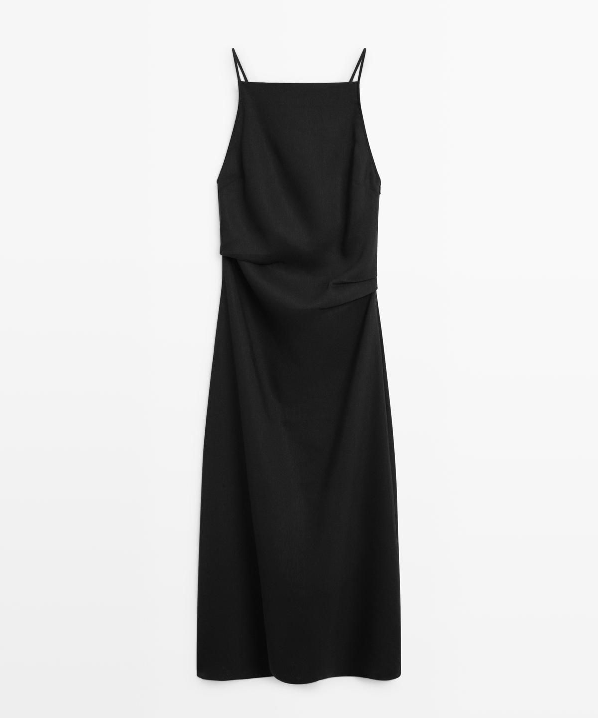 마시모두띠(MASSIMO DUTTI) 린넨 혼방 스트랩 미디 원피스