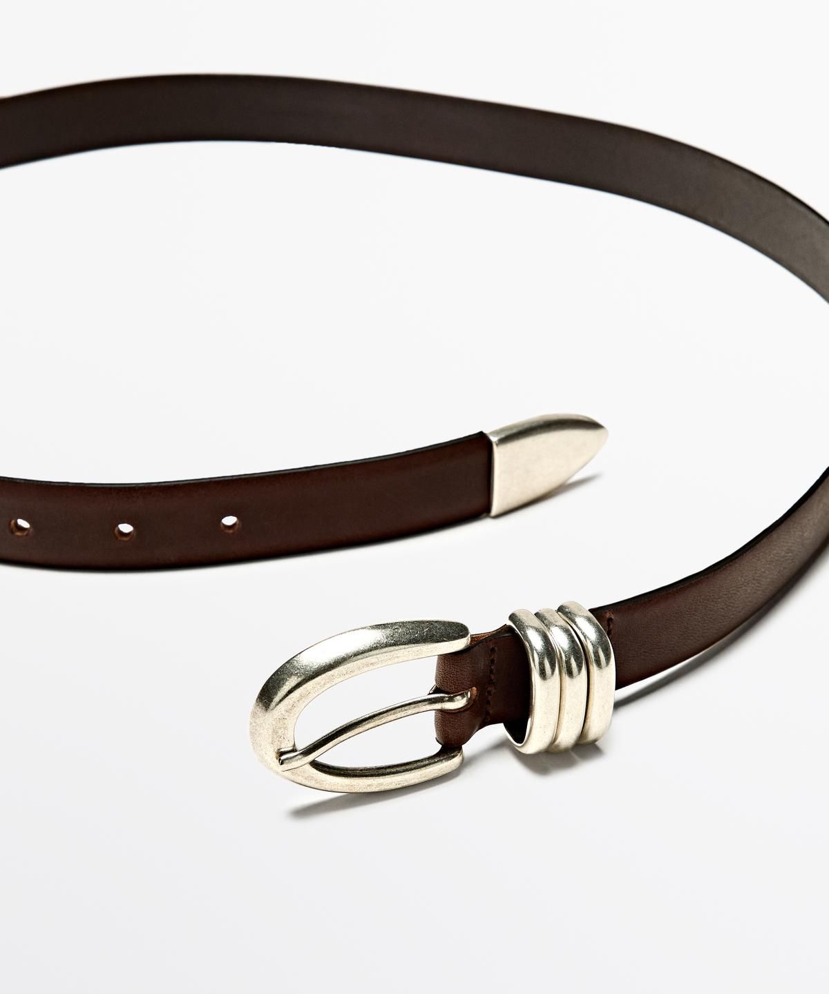 마시모두띠(MASSIMO DUTTI) 메탈릭 디테일 나파 가죽 벨트