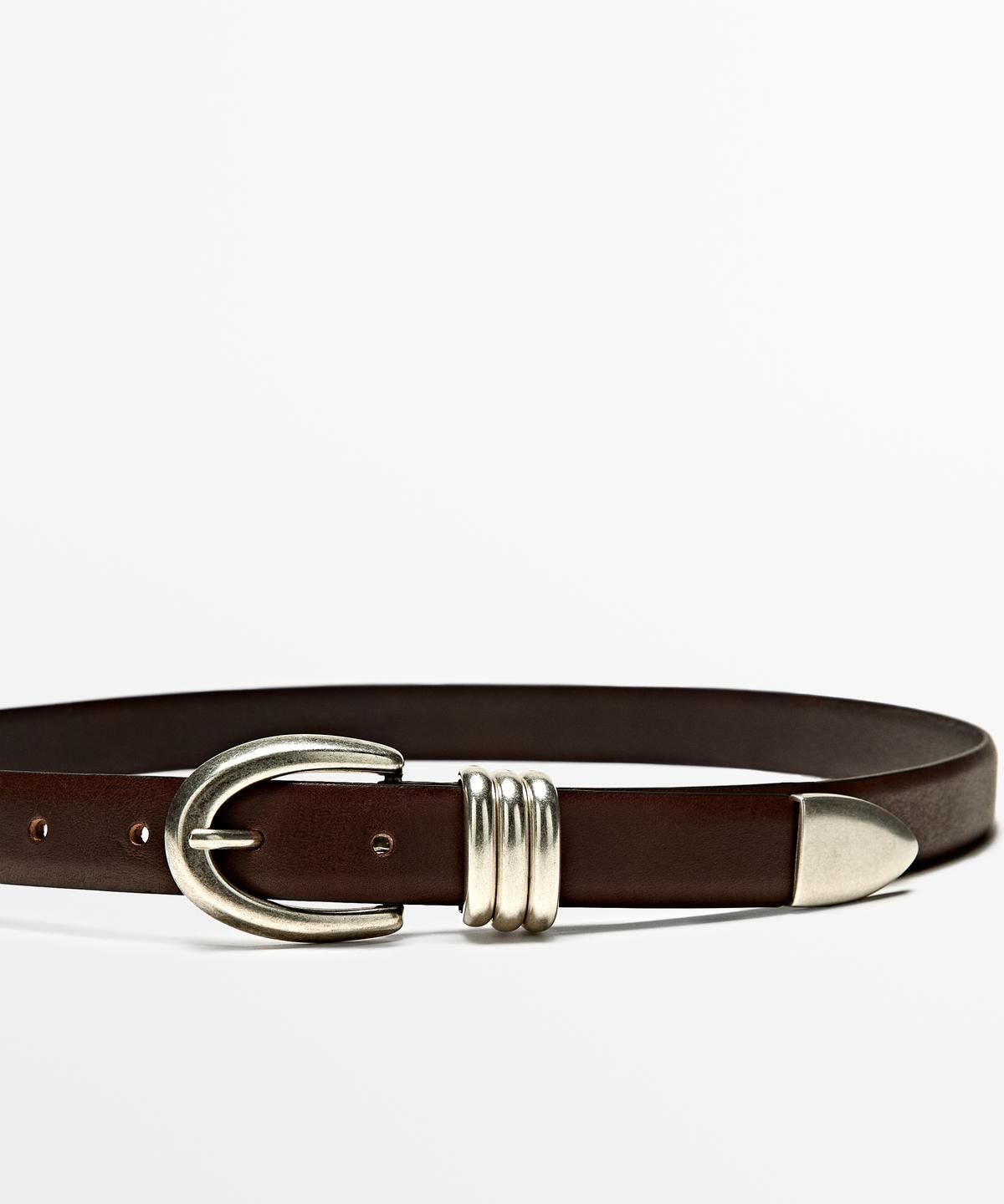 마시모두띠(MASSIMO DUTTI) 메탈릭 디테일 나파 가죽 벨트