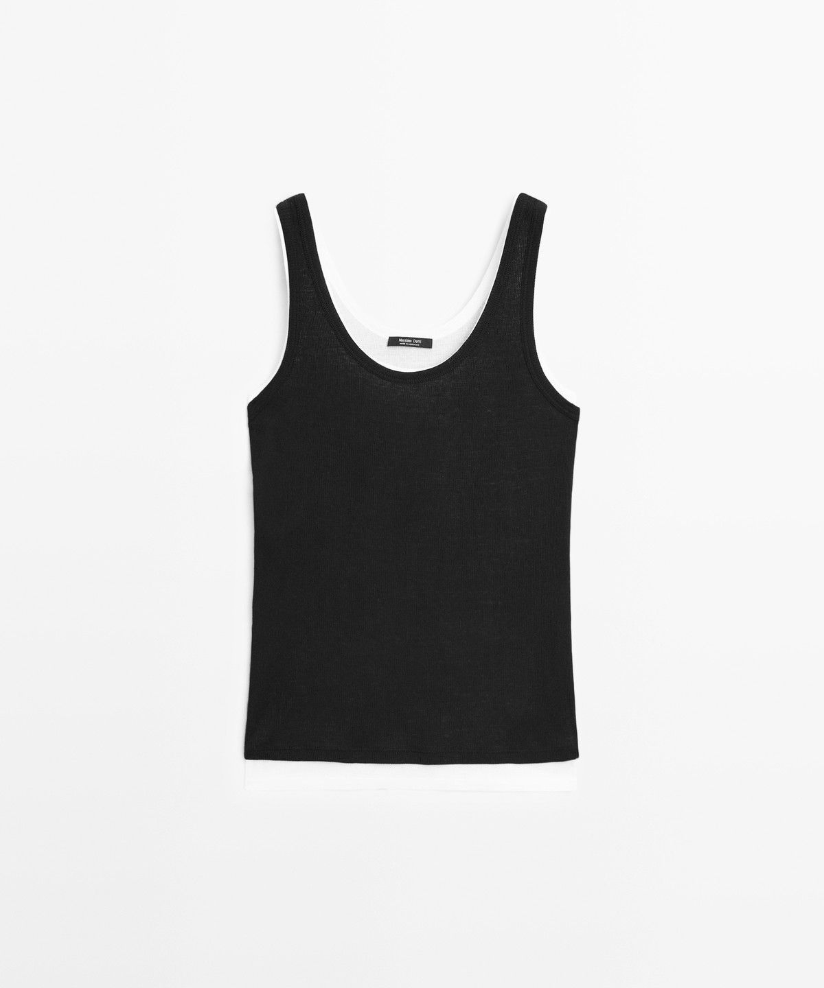 마시모두띠(MASSIMO DUTTI) 코튼 블렌드 더블 레이어 리브드 톱