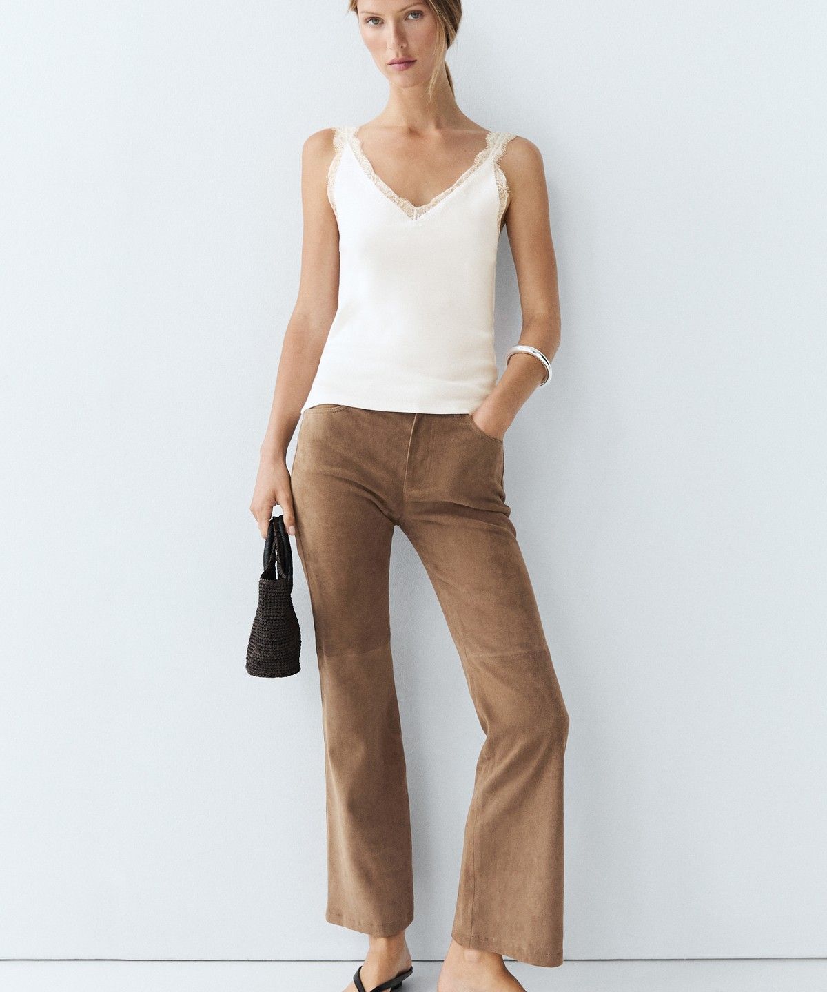 마시모두띠(MASSIMO DUTTI) 레이스 디테일 스트랩 탑