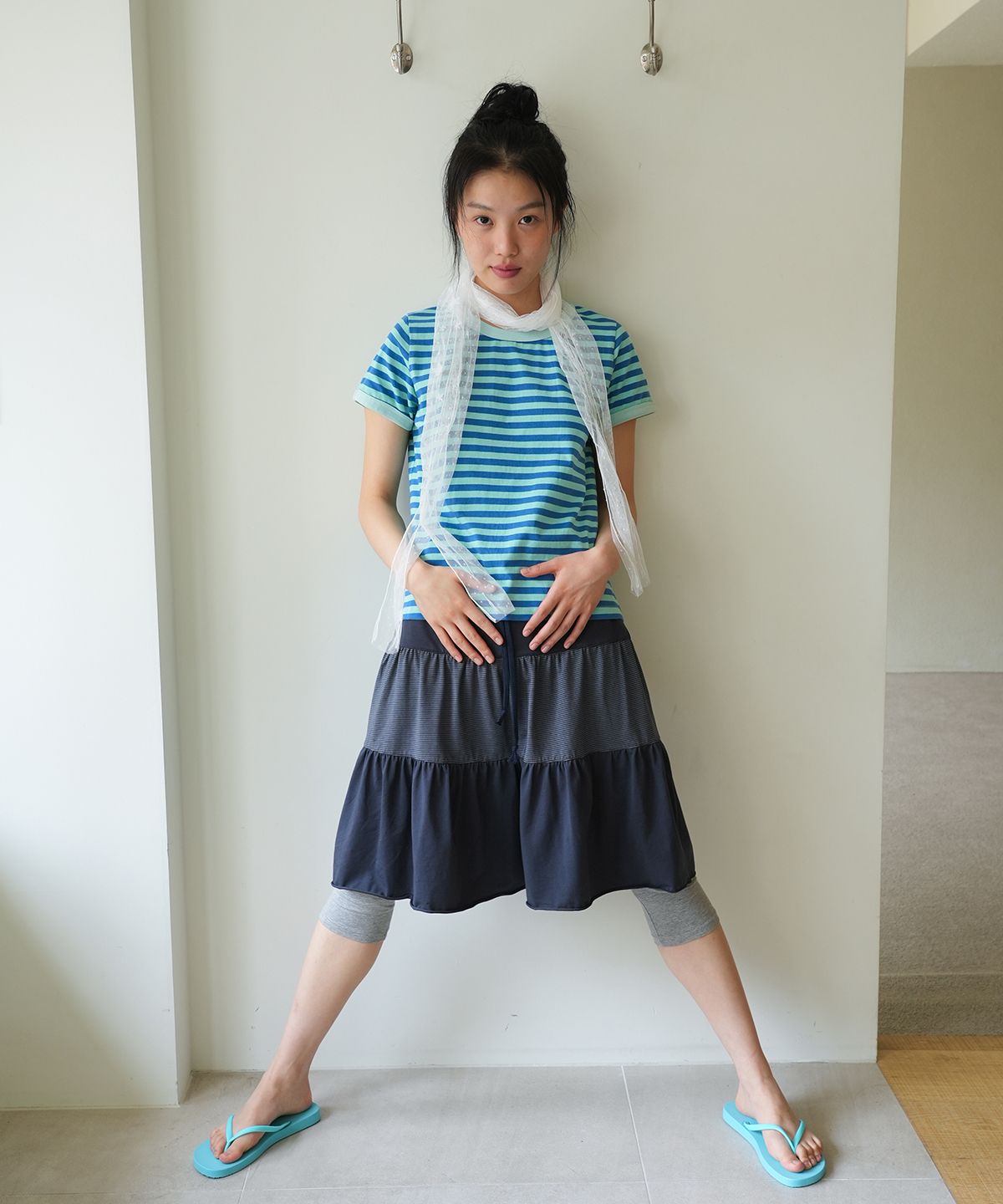 나츠(NAATS) Stripe ringer t-shirt, multi mint