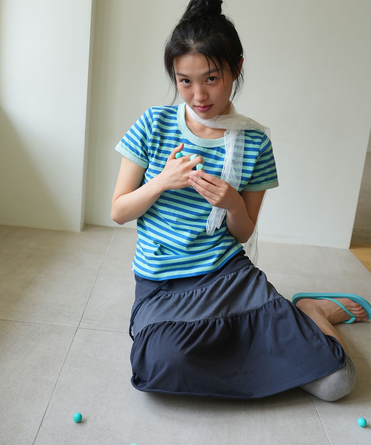 나츠(NAATS) Stripe ringer t-shirt, multi mint