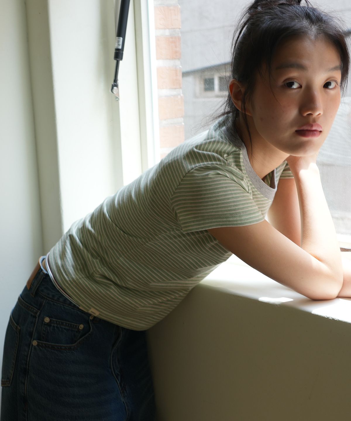 나츠(NAATS) Multi stripe t-shirt, multi green