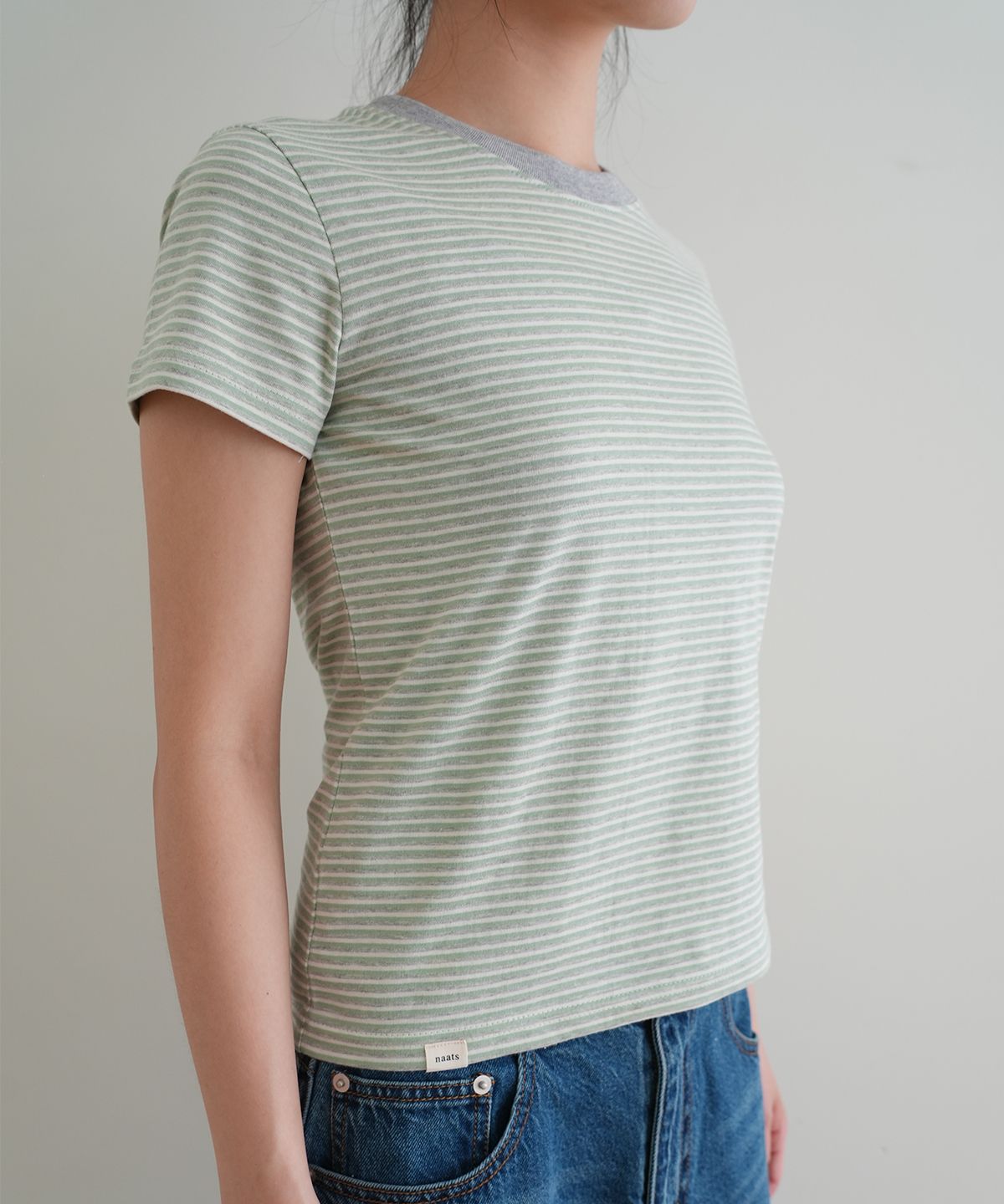 나츠(NAATS) Multi stripe t-shirt, multi green
