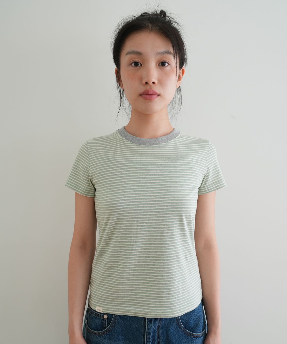 나츠(NAATS) Multi stripe t-shirt, multi green