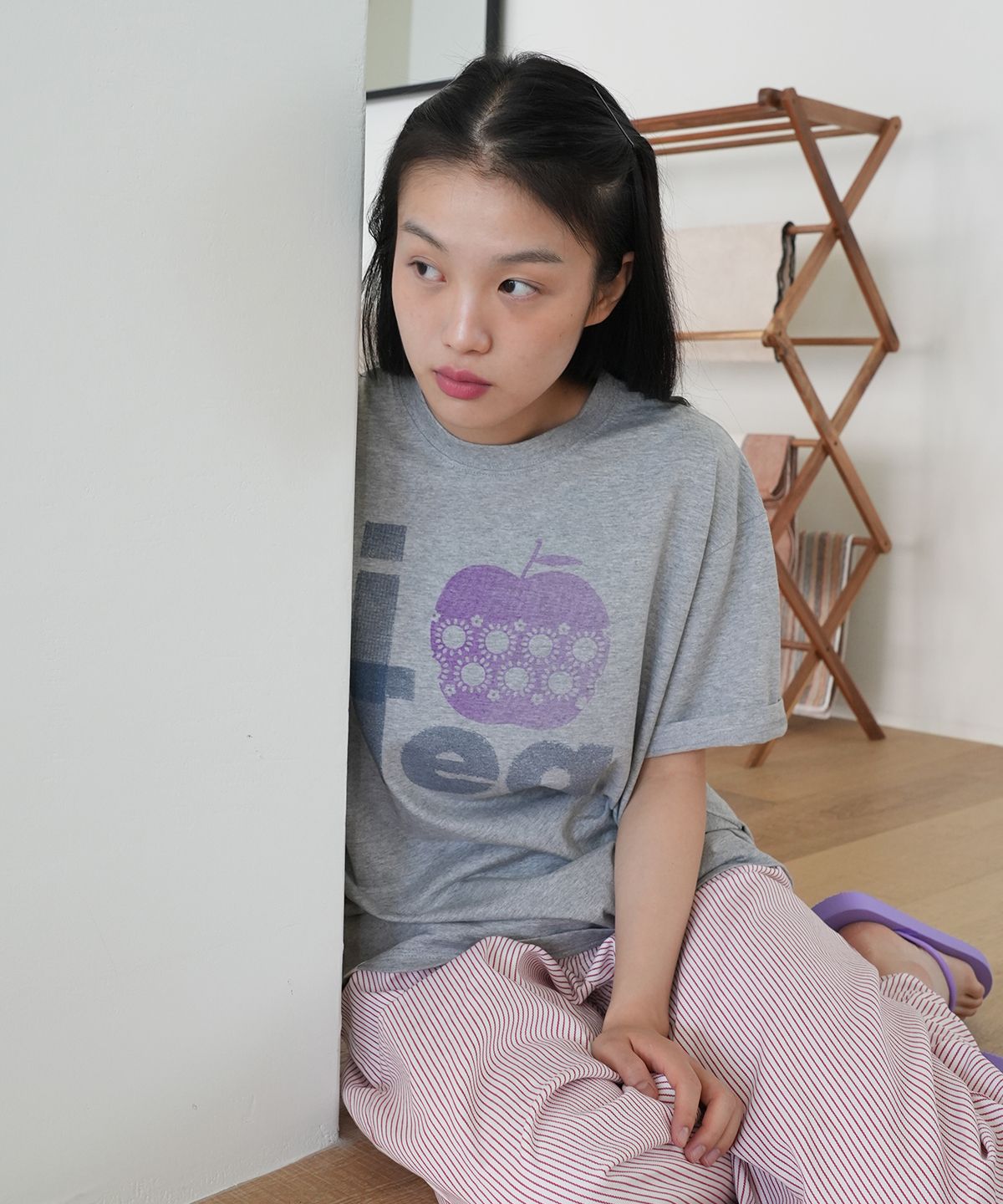 나츠(NAATS) Apple tea oversized t-shirt, melange gray