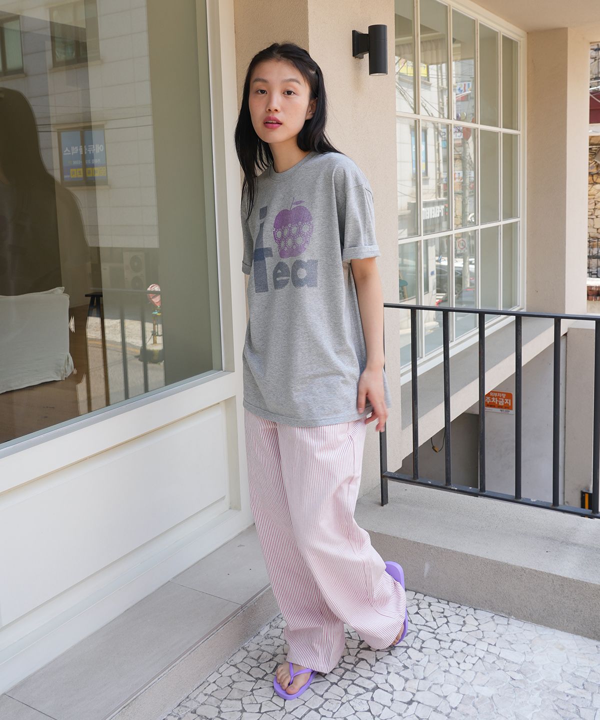 나츠(NAATS) Apple tea oversized t-shirt, melange gray