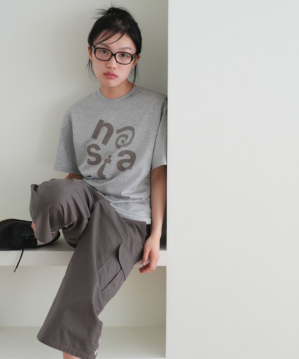 나츠(NAATS) At logo oversized t-shirt, melange gray