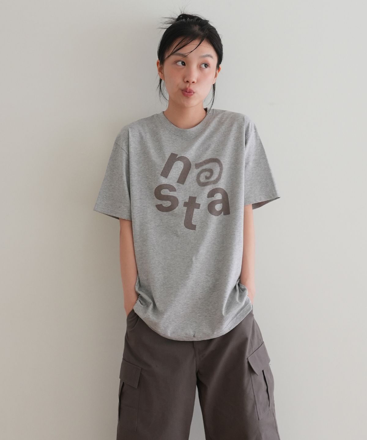 나츠(NAATS) At logo oversized t-shirt, melange gray