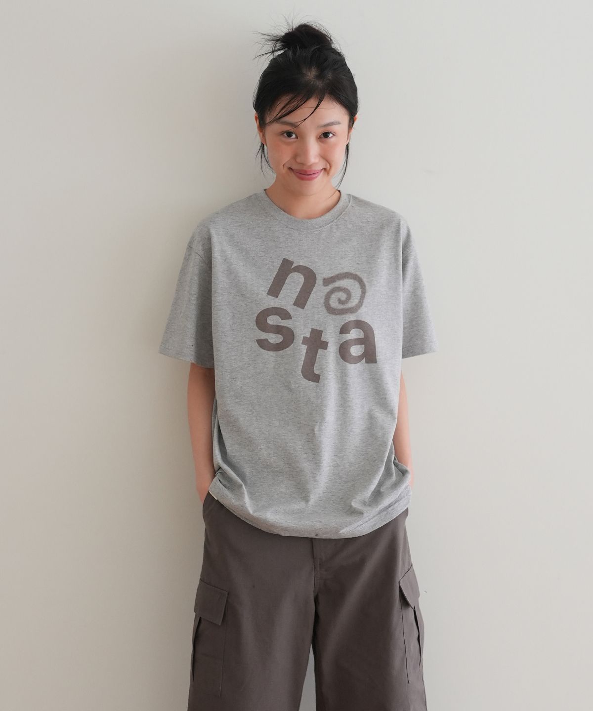나츠(NAATS) At logo oversized t-shirt, melange gray
