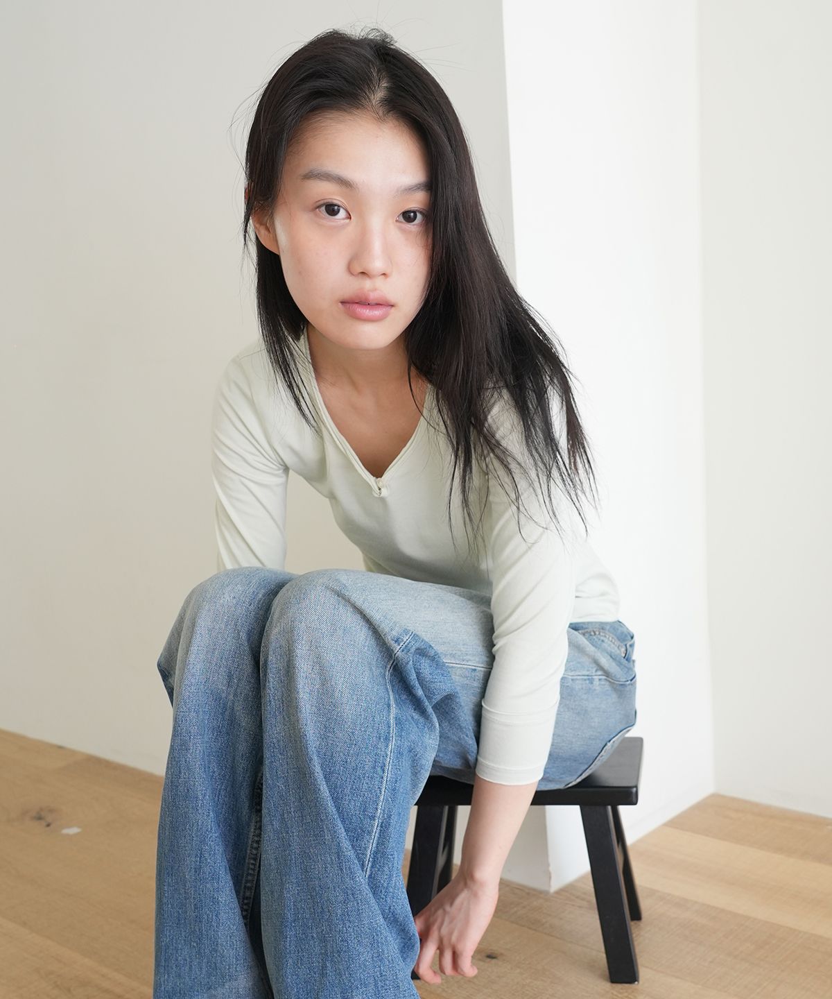 나츠(NAATS) V-neck 3/4 Sleeve T-shirt, light green