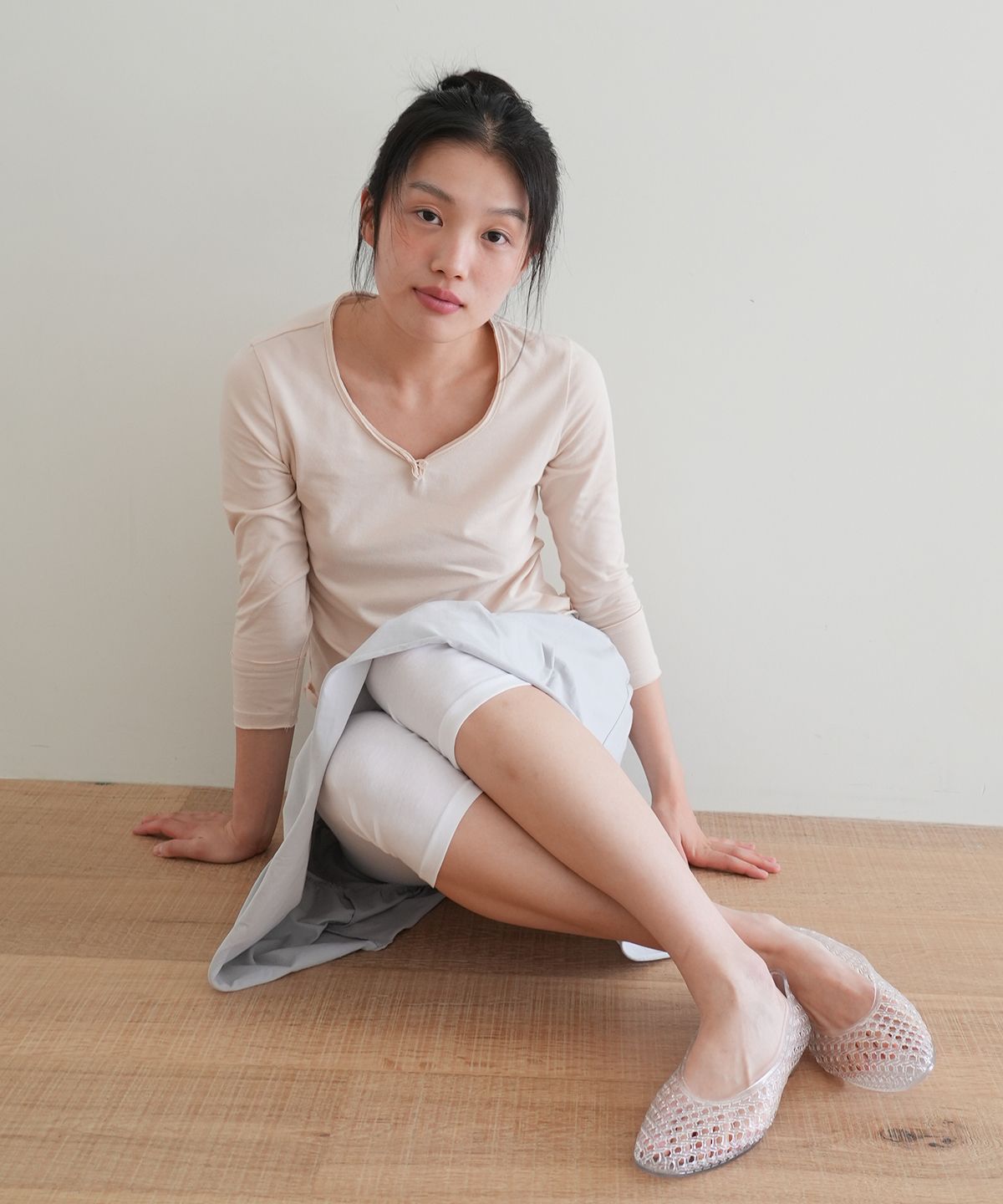 나츠(NAATS) V-neck 3/4 Sleeve T-shirt, light pink