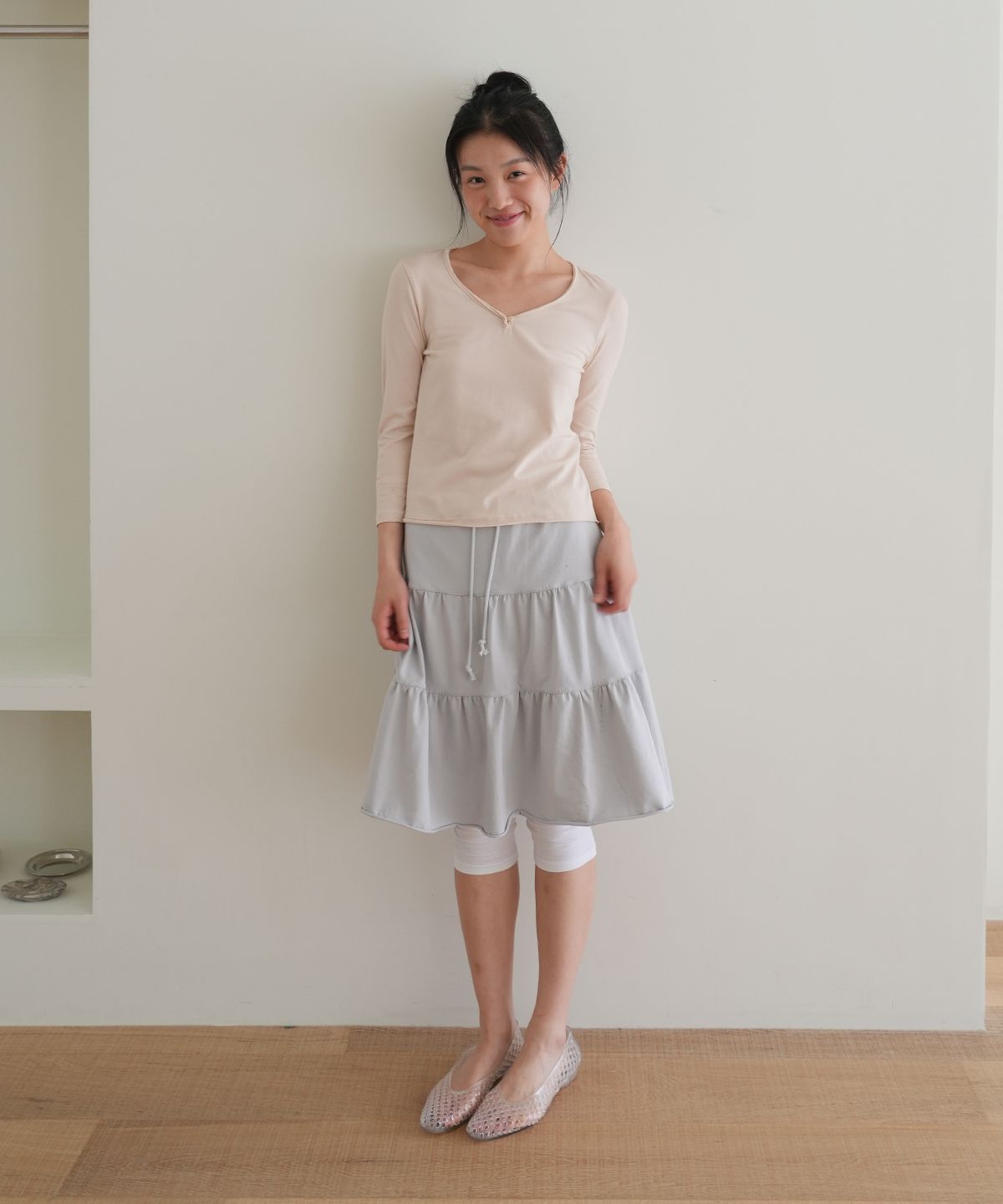 나츠(NAATS) V-neck 3/4 Sleeve T-shirt, light pink