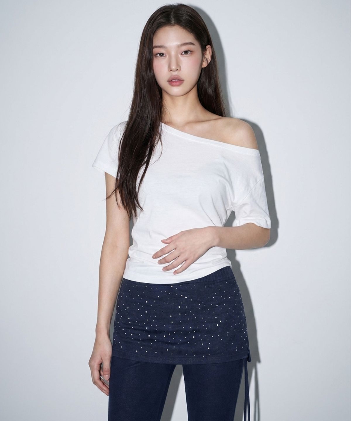 본슬리피(BORN SLIPPY) Crystal Dust Layered Flare Skort Pants (Cosmic Charcoal)