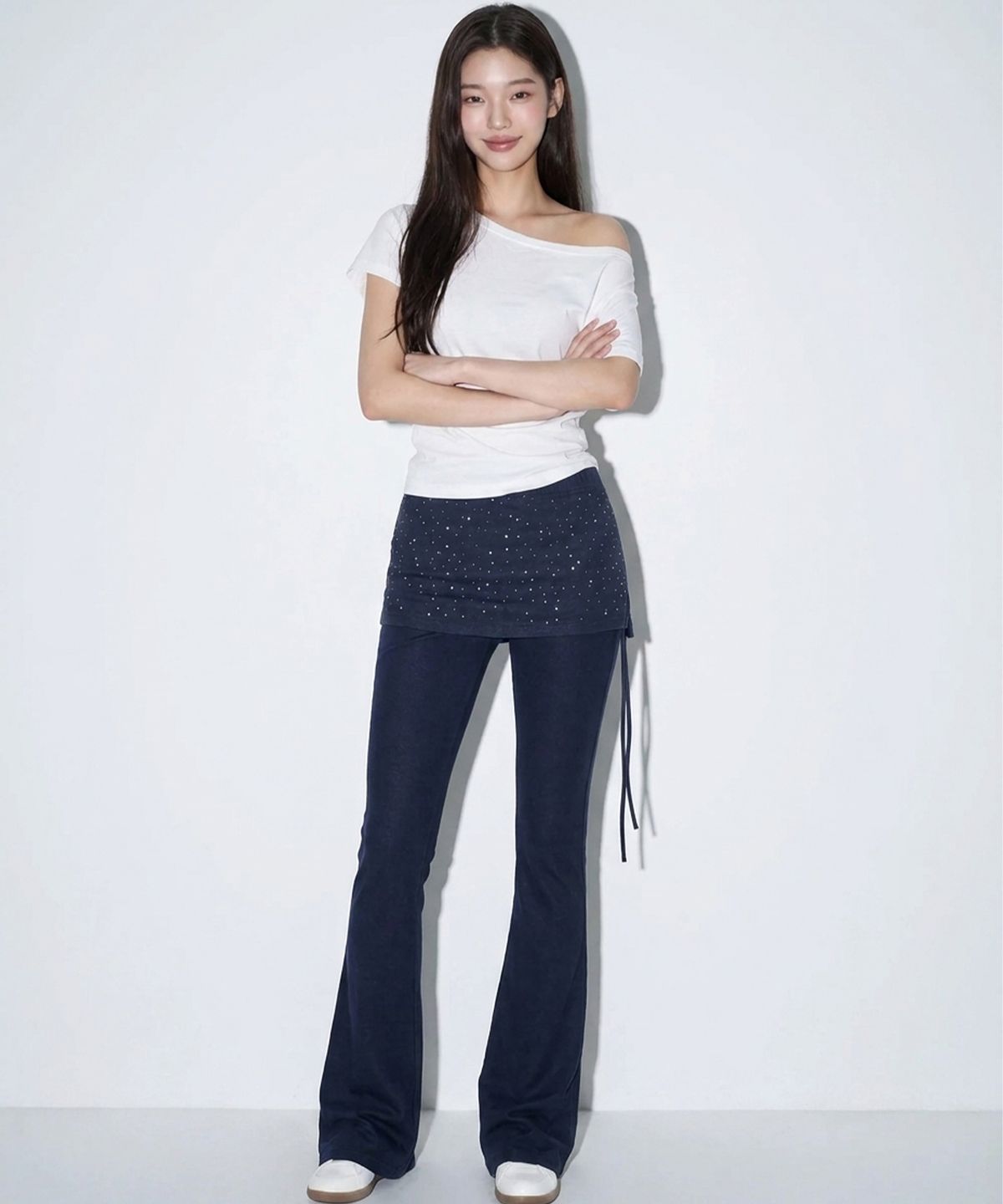 본슬리피(BORN SLIPPY) Crystal Dust Layered Flare Skort Pants (Cosmic Charcoal)