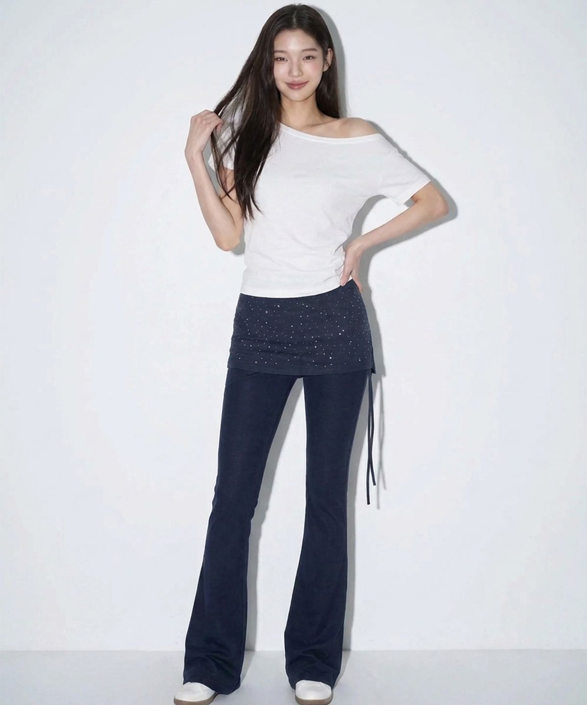 본슬리피(BORN SLIPPY) Crystal Dust Layered Flare Skort Pants (Cosmic Charcoal)