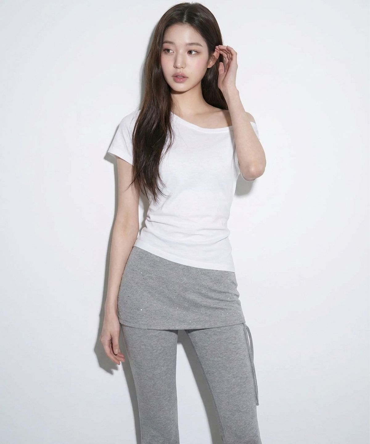 본슬리피(BORN SLIPPY) Crystal Dust Layered Flare Skort Pants (Moon Ash)