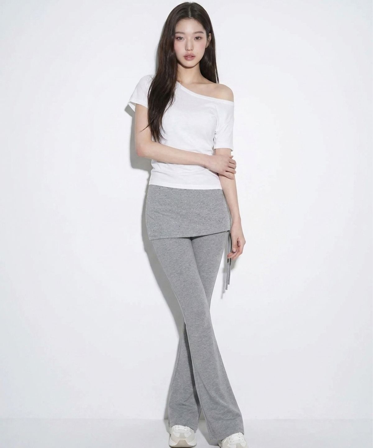 본슬리피(BORN SLIPPY) Crystal Dust Layered Flare Skort Pants (Moon Ash)