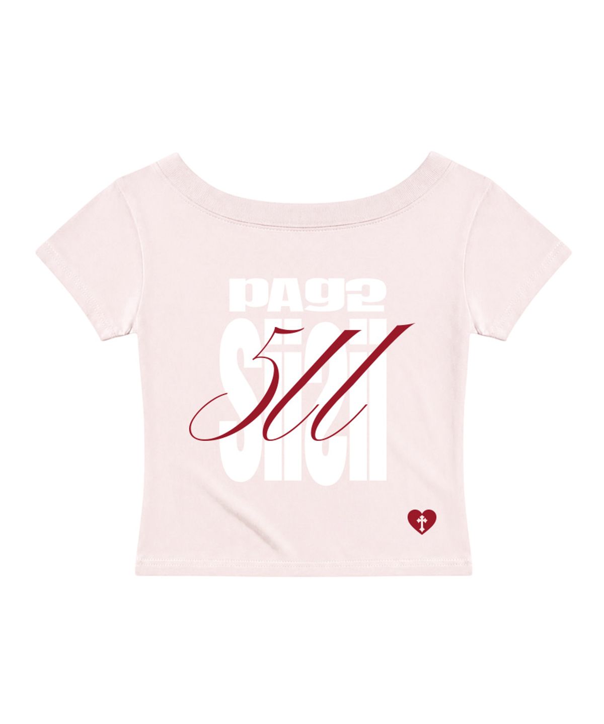 페이지시시(PAGESIISII) 볼드 511 프린팅 원숄더 슬림핏 반팔티 핑크