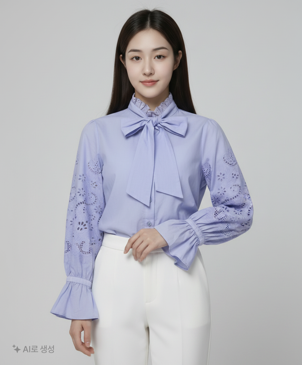 룩캐스트(LOOKAST) LIGHT BLUE RIBBON LACE BLOUSE ONE