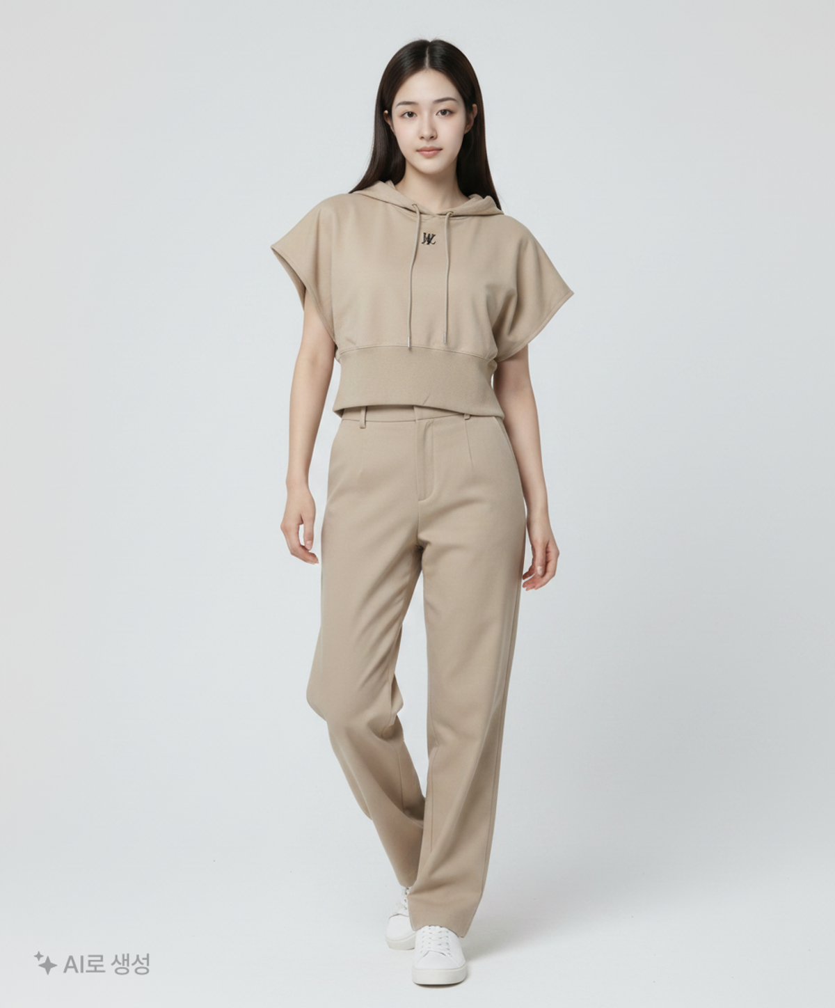 우알롱(WOOALONG) Bolero half hood T-shirts - BEIGE M