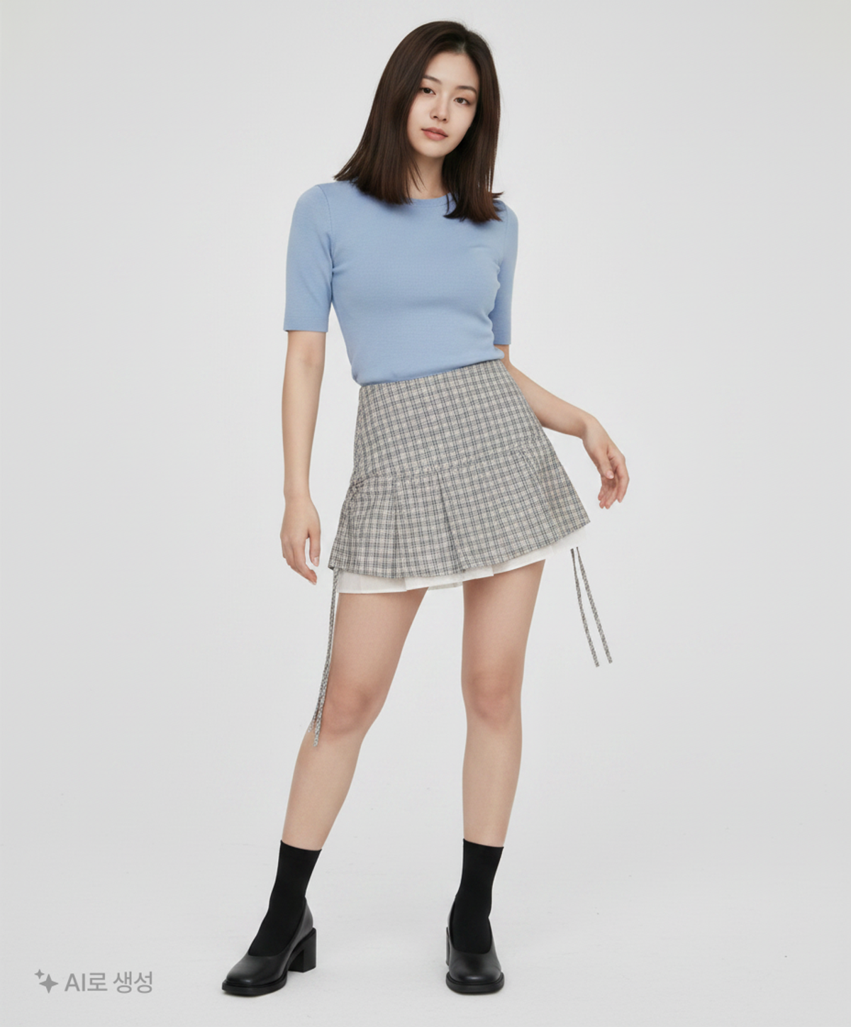 비터셀즈(BITTERCELLS) 프리티스 체크 플리츠 스커트-블루 1