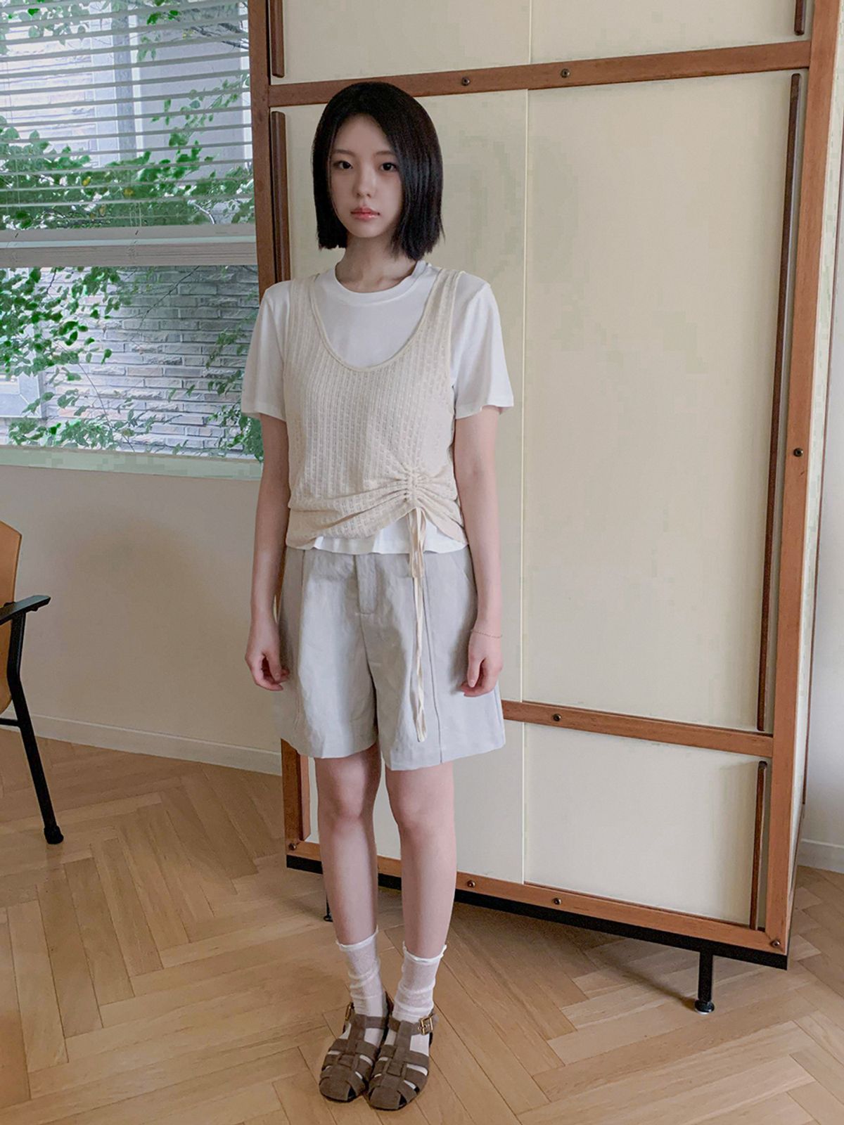 쿨키튼(KOOLKITTEN) 스카프 디테일 원턱 쇼츠 3colors